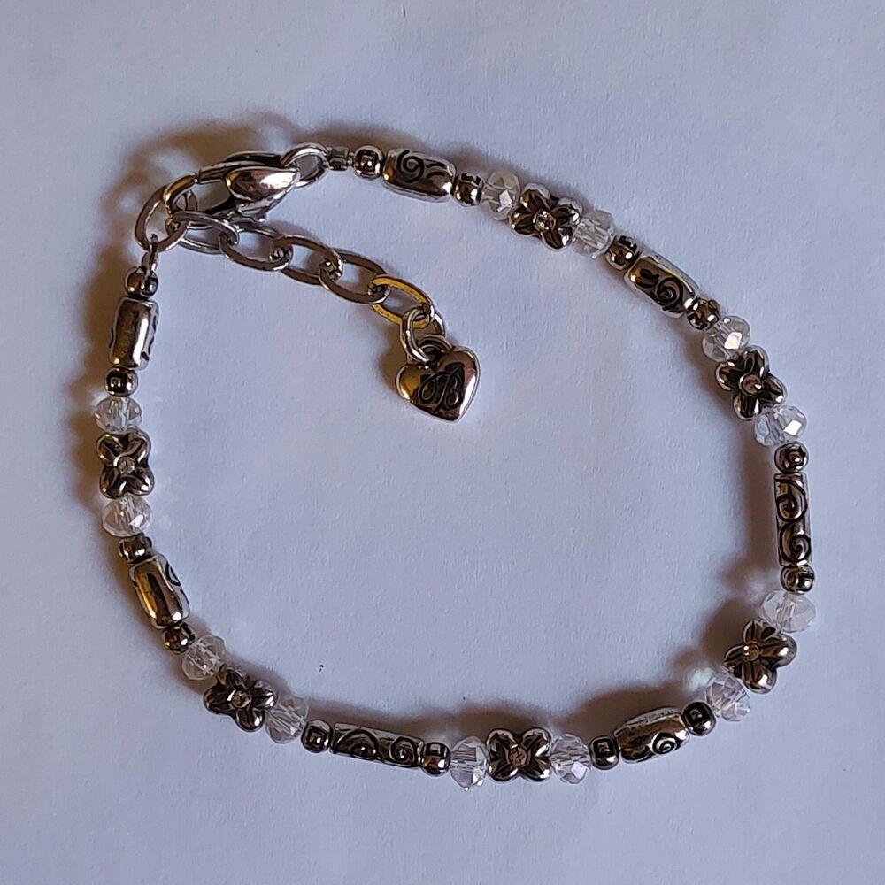 VTG Style Signed Brighton Silver Tone & Iridescent Beaded Swirl 7" - 8" Bracelet - Picture 2 of 8
